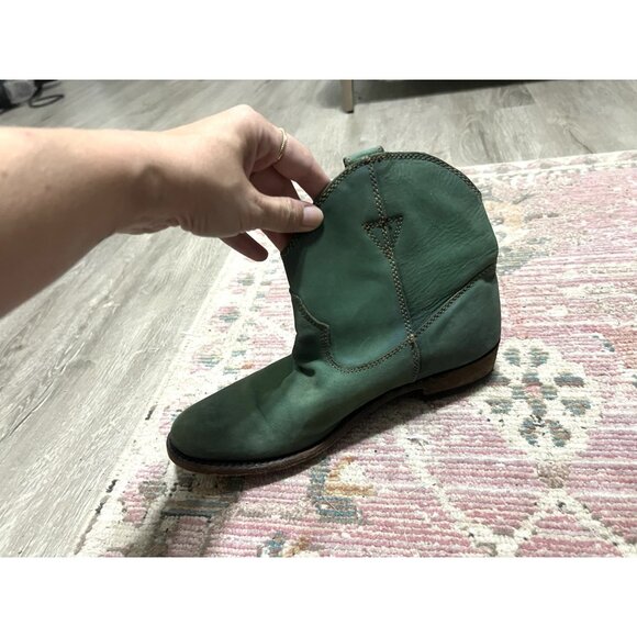 Liberty Black Green Leather Distressed Cowboy Booties Boots Size 7 - Picture 8 of 9